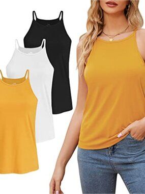 Women's Loose Fit Tank Tops 3 Pack High Neck Sleeveless Modal Blend Cami